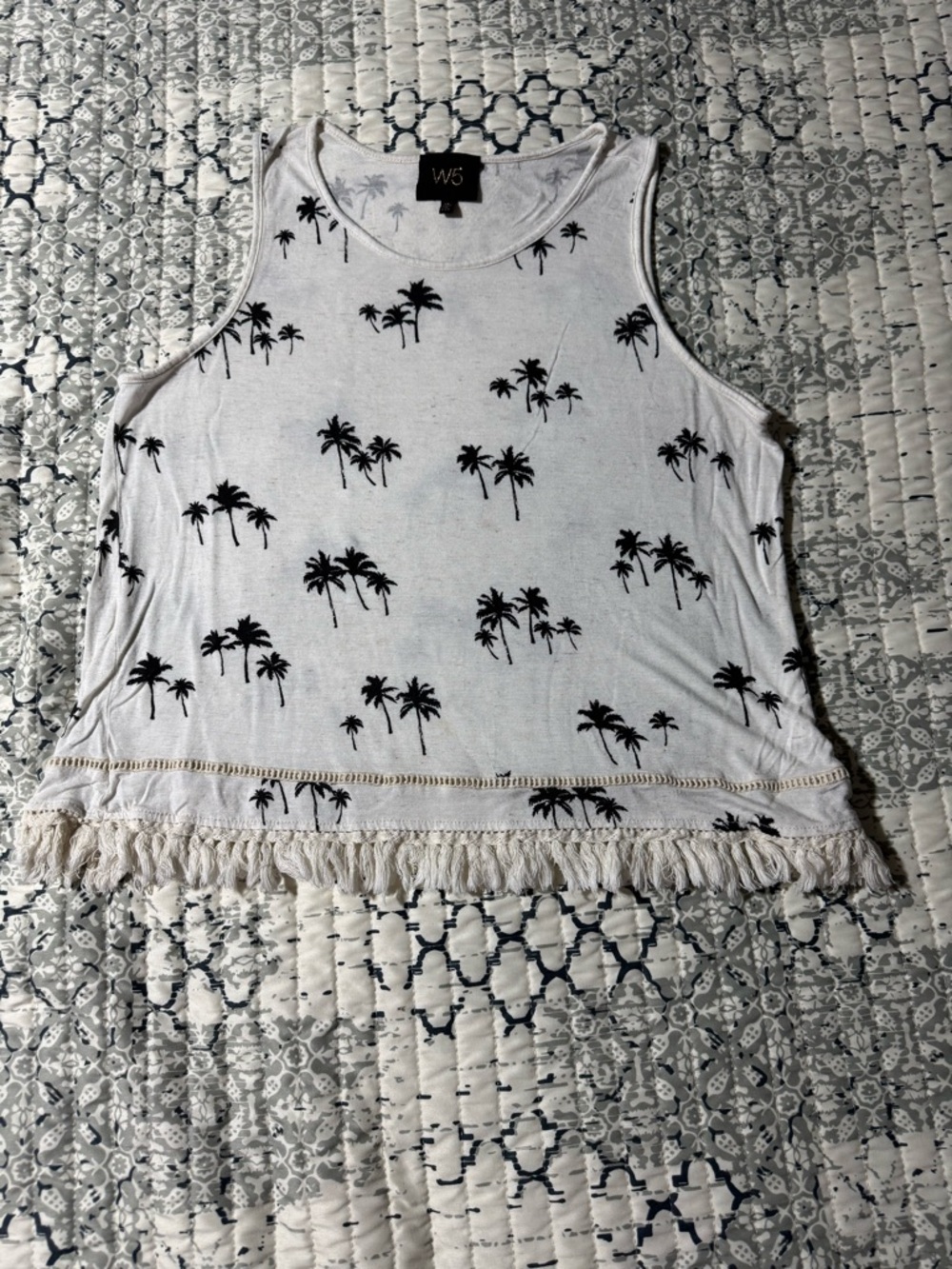 W5 Palm Tree Sleeveless Tank Top Tassel Waist Size XL